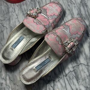 USED Prada 35mm Metallic Jacquard Loafer in Rosa/Pink, Size: US6B / 36EU